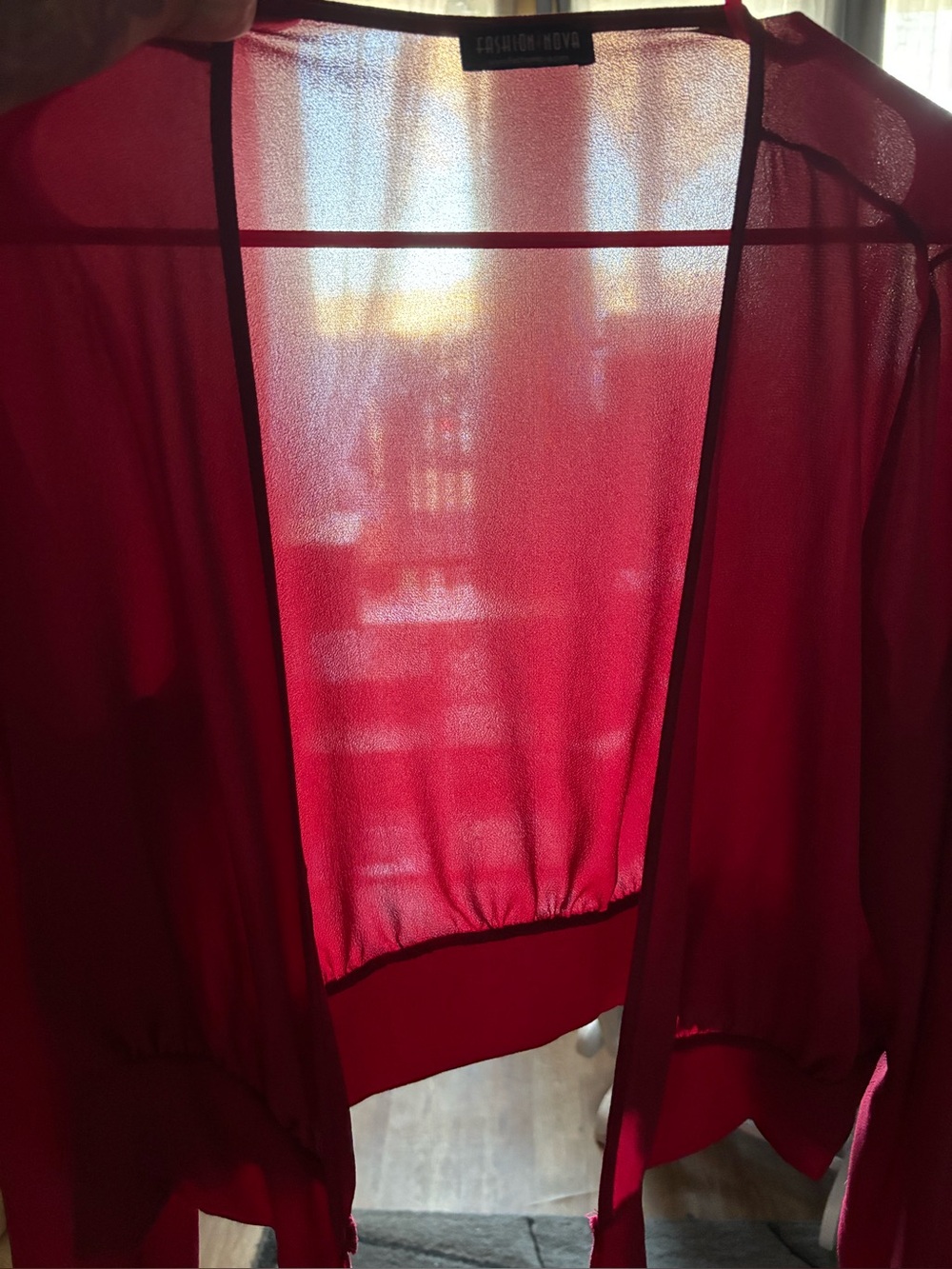 Fashion Nova Sheer Deep Red Open-Front Kimono Robe